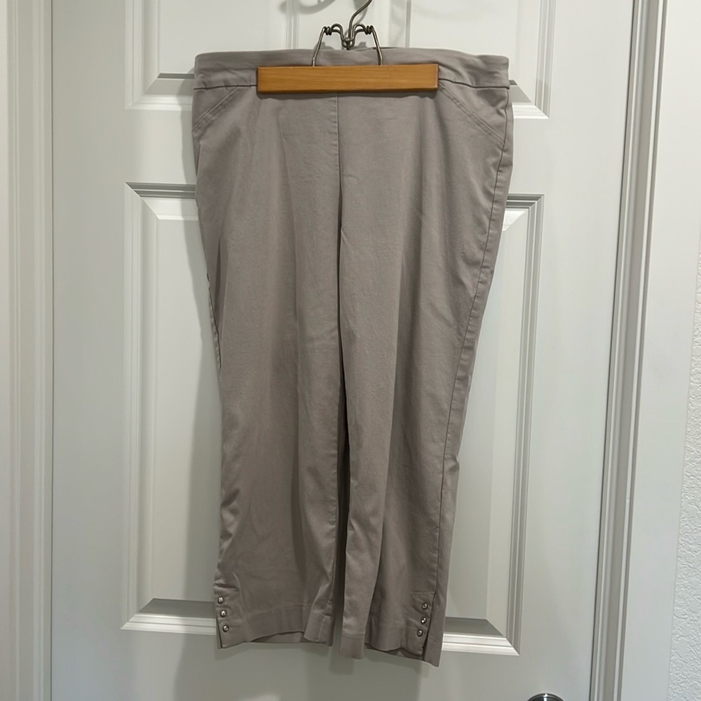 Counterparts -lux stretch cement colored pull on crop pants.